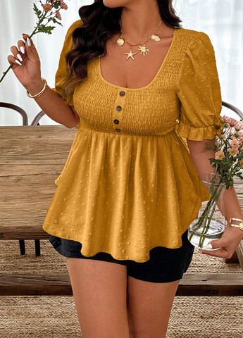 Гірчична блуза з баскою SHEIN