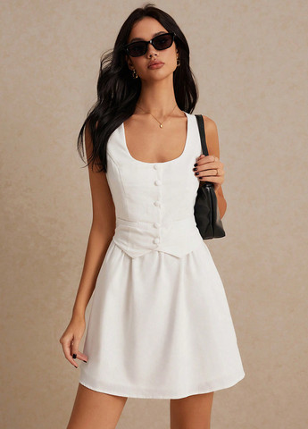 Білий святковий, кежуал сукня кльош, з корсетом, з відкритими плечима SHEIN однотонна