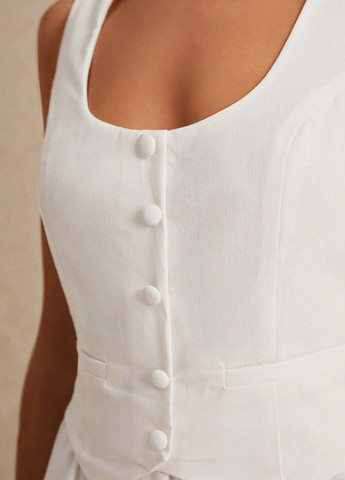 Білий святковий, кежуал сукня кльош, з корсетом, з відкритими плечима SHEIN однотонна