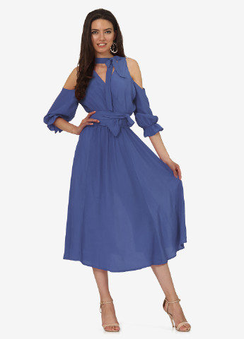 Синя кежуал плаття, сукня з відкритими плечима Lila Kass однотонна
