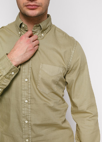 Оливковковая (хаки) кэжуал рубашка однотонная Gant с длинным рукавом