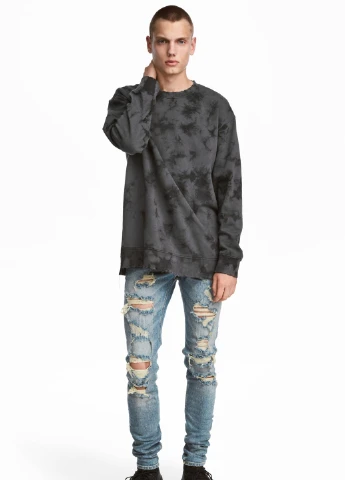 Голубые демисезонные скинни джинсы рваные super skinny H&M