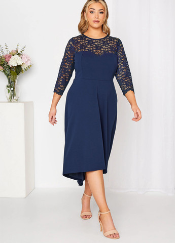 Темно-синя коктейльна сукня з спідницею-сонце SHEIN однотонна