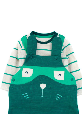 Зелений демісезонний костюм дитячий в смужку з зайкою Qoopixie