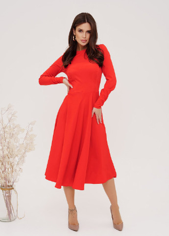 Червона повсякденний сукня жіноча кльош ISSA PLUS однотонна