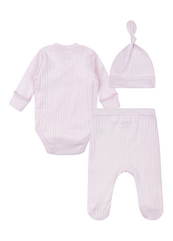 Рожевий демісезонний комплект (боді, повзунки, шапка) KRAKO