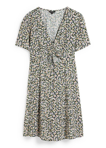 Черное кэжуал платье клеш C&A с цветочным принтом