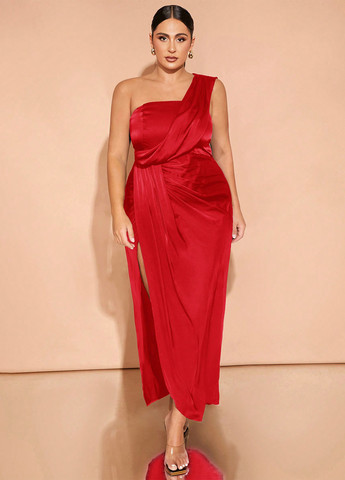 Червона вечірня сукня на одне плече SHEIN однотонна