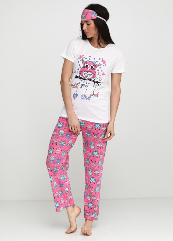 Малиновий демісезонний комплект (футболка, штани, маска для сну) Rinda Pijama
