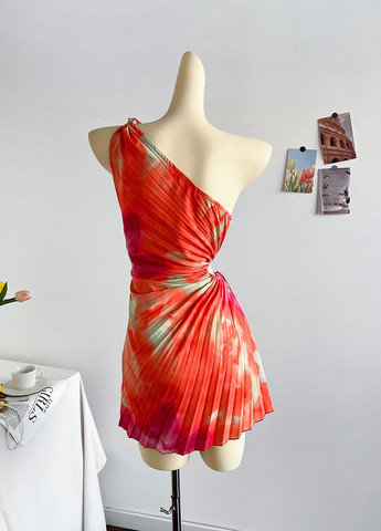 Червона святковий, вечірня сукня а-силует SHEIN тай-дай