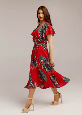 Красное кэжуал платье so-78339-red Alpama с цветочным принтом