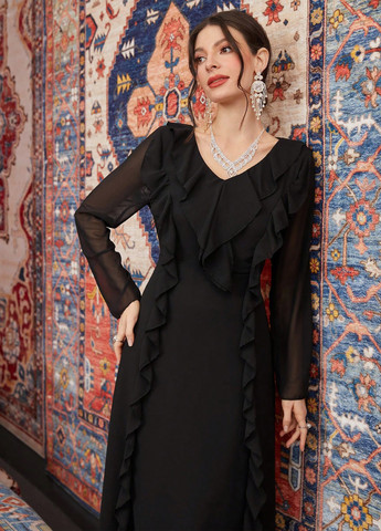 Черное вечернее платье клеш SHEIN однотонное