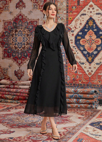 Черное вечернее платье клеш SHEIN однотонное