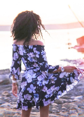 Комбинированное вечернее платье бэби долл, с юбкой-солнце Veles с цветочным принтом
