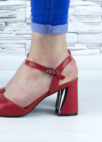Красные босоножки женские красные на устойчивом каблуке эко кожа (b-688) Stilli