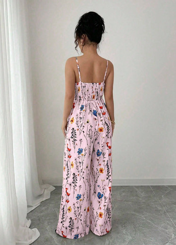 Комбінезон SHEIN комбінезон-брюки квітковий світло-рожевий кежуал поліестер