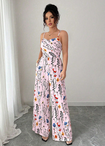 Комбінезон SHEIN комбінезон-брюки квітковий світло-рожевий кежуал поліестер