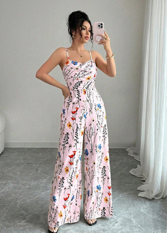 Комбінезон SHEIN комбінезон-брюки квітковий світло-рожевий кежуал поліестер