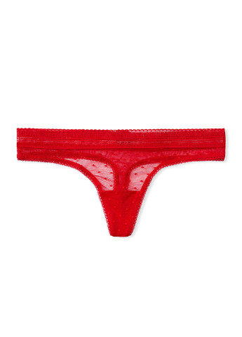 Трусы Victoria's Secret стринги горошки красные повседневные трикотаж, полиамид