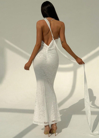 Молочное вечернее платье годе, на одно плечо, с открытой спиной SHEIN с цветочным принтом