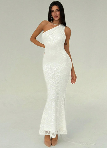 Молочное вечернее платье годе, на одно плечо, с открытой спиной SHEIN с цветочным принтом