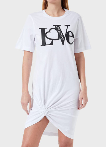 Белое кэжуал платье платье-футболка Love Moschino с надписью