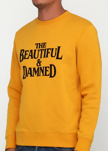 Свитшот H&M - Прямой крой надпись желтый кэжуал хлопок, трикотаж - (253712667)