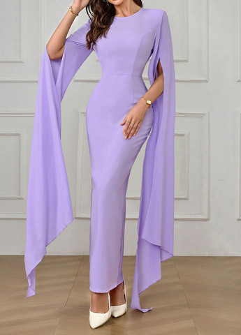 Світло-фіолетова вечірня сукня сукня-кейп, футляр SHEIN однотонна