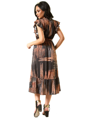 Темно-коричнева кежуал плаття, сукня кльош Demma з абстрактним візерунком