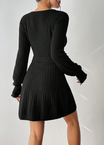 Черное кэжуал платье платье-свитер, а-силуэт SHEIN однотонное