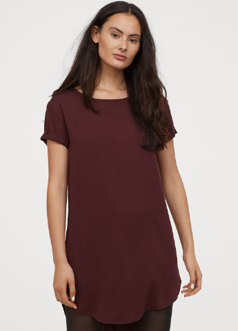 Бордовое кэжуал платье платье-футболка H&M