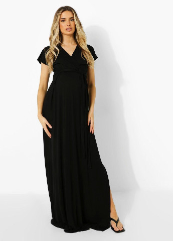 Черное вечернее платье для беременных в стиле ампир Boohoo однотонное