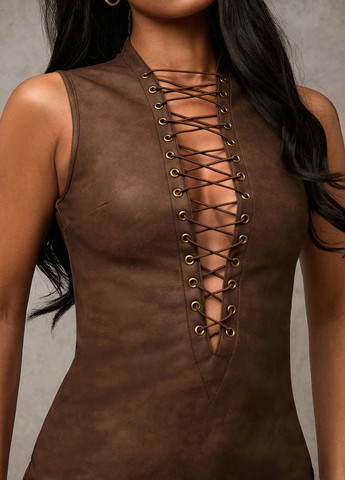 Коричневое кэжуал платье силуэтная SHEIN однотонное