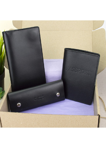 Подарунковий чоловічий набір №50: Гаманець + обкладинка на паспорт + ключниця (чорний) HandyCover (229066258)
