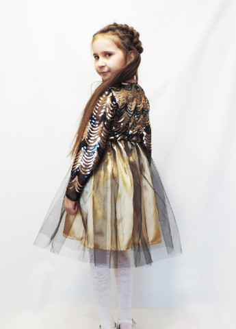 Золотой праздничный нарядное платье для девочки пайетка фатин клеш Marselin с абстрактным узором