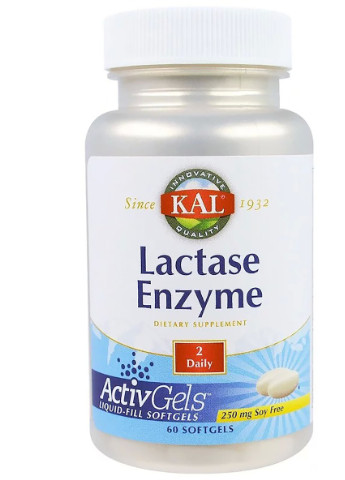 Лактаза, Lactase Enzyme,, 250 мг, 60 гелевих капсул KAL (225714535)