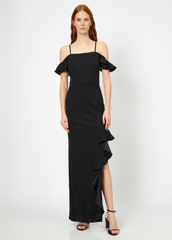 Чорна вечірня плаття, сукня з відкритими плечима KOTON однотонна