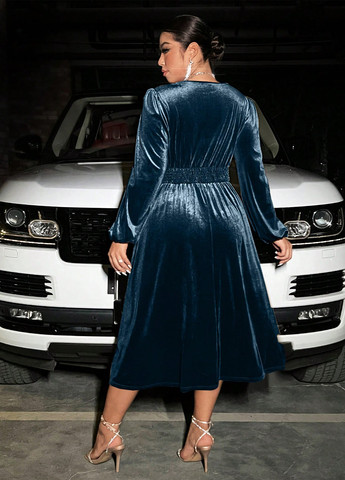 Синее коктейльное платье клеш SHEIN однотонное