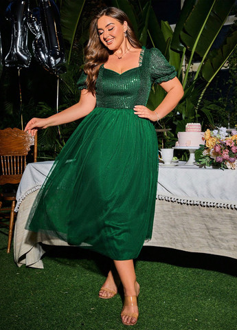 Темно-зеленое праздничный платье а-силуэт SHEIN однотонное