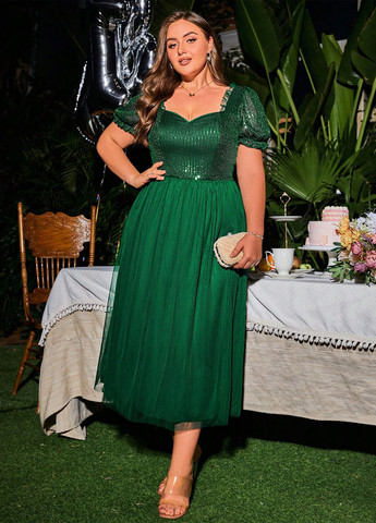 Темно-зеленое праздничный платье а-силуэт SHEIN однотонное
