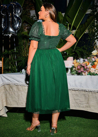 Темно-зеленое праздничный платье а-силуэт SHEIN однотонное