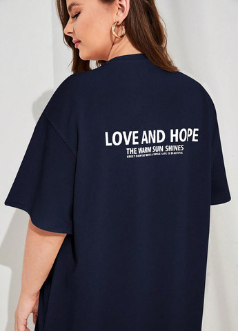 Темно-синее кэжуал платье платье-футболка, а-силуэт SHEIN с надписью