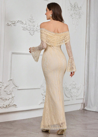 Кремова святковий, вечірня сукня годе SHEIN однотонна