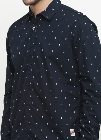Темно-синяя кэжуал рубашка с геометрическим узором Vailent