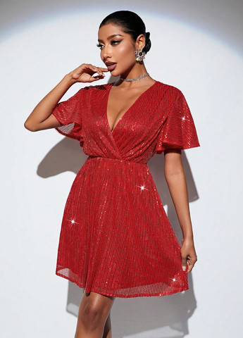 Червона коктейльна сукня а-силует SHEIN однотонна