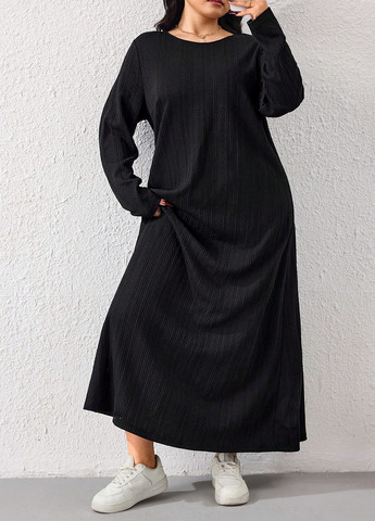 Чорна святковий, кежуал сукня а-силует, сукня светр SHEIN однотонна