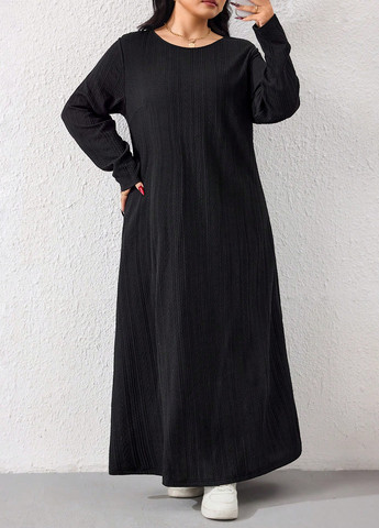 Чорна святковий, кежуал сукня а-силует, сукня светр SHEIN однотонна