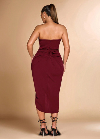 Бордова вечірня сукня з відкритими плечима SHEIN однотонна