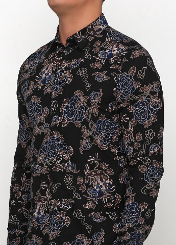 Сорочка H&M з довгим рукавом квіткова чорна кежуал