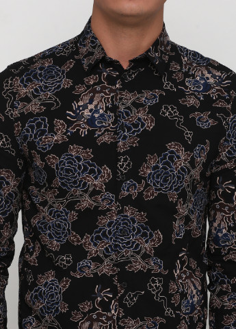 Черная кэжуал рубашка с цветами H&M с длинным рукавом